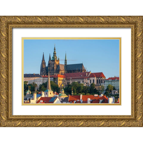 Prague-Czech Republic-St-Vitus Cathedral above roofs of city Gold Ornate Wood Framed Art Print with Double Matting by Haseltine, Tom