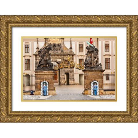 Prague-Czech Republic-The Matthias Gate at Prague Castle-with guards Gold Ornate Wood Framed Art Print with Double Matting by Haseltine, Tom