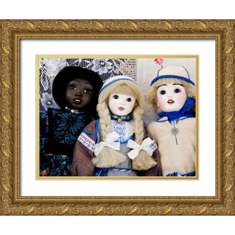 Finland, Helsinki Dolls at an outdoor market Gold Ornate Wood Framed Art Print with Double Matting by Ross, Nancy ,  Steve