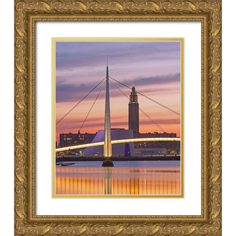Bassin du Commerce bridge-Le Havre-France Gold Ornate Wood Framed Art Print with Double Matting by Bartel, Alex