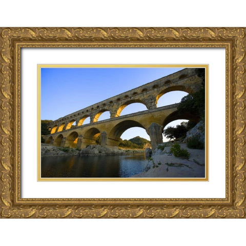 France, Avignon The Pont du Gard Roman aqueduct Gold Ornate Wood Framed Art Print with Double Matting by Zuckerman, Jim