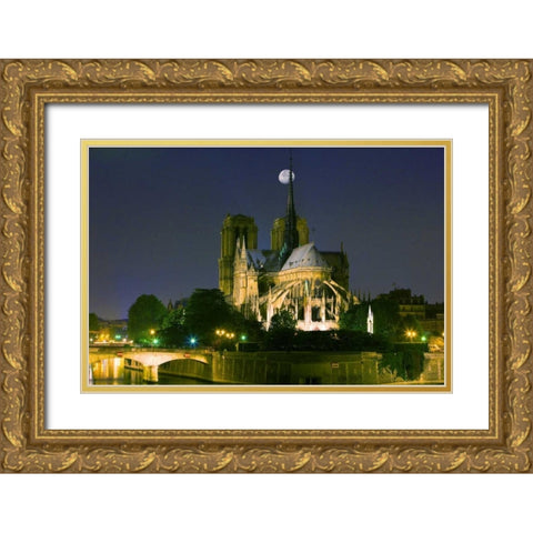 France, Paris Full moon over Notre Dame Gold Ornate Wood Framed Art Print with Double Matting by Zuckerman, Jim
