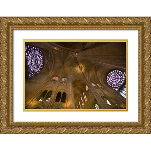 France, Paris Interior of Notre Dame Cathedral Gold Ornate Wood Framed Art Print with Double Matting by Zuckerman, Jim