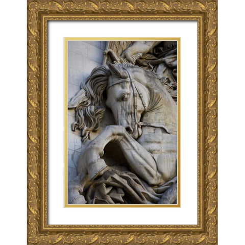 France, Paris Horse head on the Arc de Triomphe Gold Ornate Wood Framed Art Print with Double Matting by Zuckerman, Jim