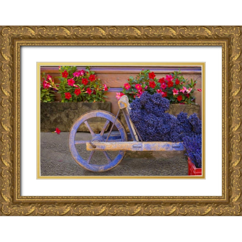 France, Provence, Sault Cart with fresh lavender Gold Ornate Wood Framed Art Print with Double Matting by Zuckerman, Jim