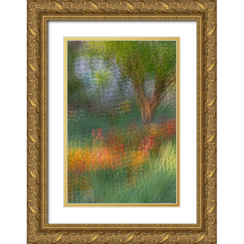 France-Giverny Impression of flowers in Monets Garden  Gold Ornate Wood Framed Art Print with Double Matting by Jaynes Gallery