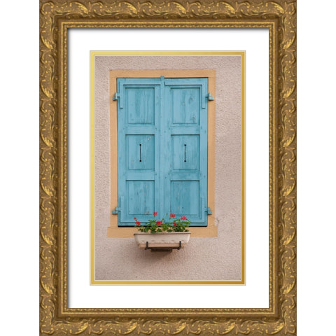 France-Burgundy A rustic window graces a building in the Burgundy village of Louhans Gold Ornate Wood Framed Art Print with Double Matting by Sederquist, Betty