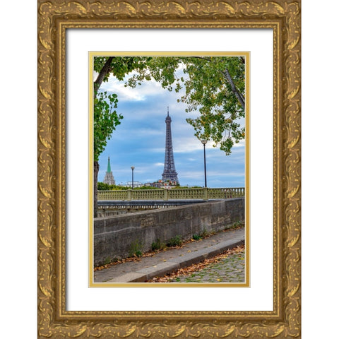 Paris. Eiffel Tower in territorial and street view. Gold Ornate Wood Framed Art Print with Double Matting by Wilson, Emily M.
