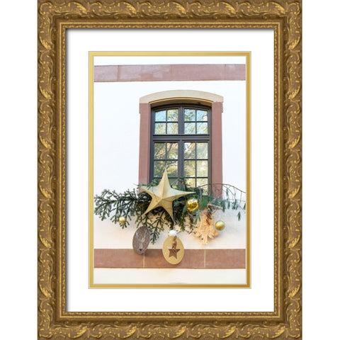 Strasbourg-France Christmas decoration adorns windows Gold Ornate Wood Framed Art Print with Double Matting by McRoberts, Julien
