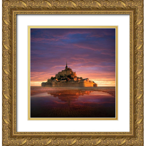 Mont Saint-Michel on the Normandy coast of France Gold Ornate Wood Framed Art Print with Double Matting by Steve Mohlenkamp
