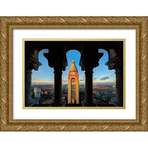Paris-France-skyline with Eiffel Tower from the screecher dome balcony Gold Ornate Wood Framed Art Print with Double Matting by Steve Mohlenkamp