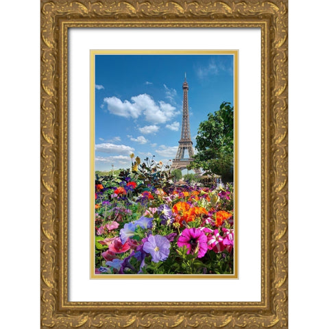 Fall and Eiffel Tower in Paris-France Gold Ornate Wood Framed Art Print with Double Matting by Steve Mohlenkamp