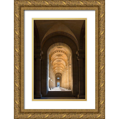 Hallway to the pyramid and courtyard at the Louvre in Paris-France Gold Ornate Wood Framed Art Print with Double Matting by Steve Mohlenkamp