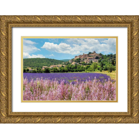 Lavender bloom near Sault in the south of France Gold Ornate Wood Framed Art Print with Double Matting by Steve Mohlenkamp