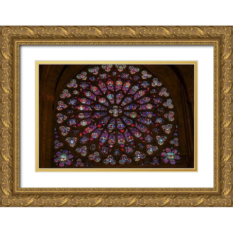 South Rose Window-Jesus and Disciples stained glass-Notre Dame Cathedral-Paris-France  Gold Ornate Wood Framed Art Print with Double Matting by Perry, William
