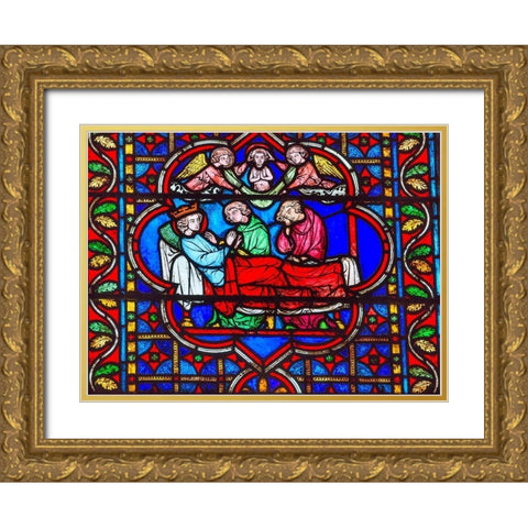 King Death Bed Angels Medieval Stories stained glass-Notre Dame Cathedral-Paris-France  Gold Ornate Wood Framed Art Print with Double Matting by Perry, William