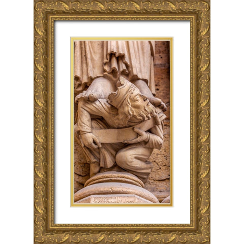 Headless King Facade-Notre Dame Cathedral-Paris-France  Gold Ornate Wood Framed Art Print with Double Matting by Perry, William