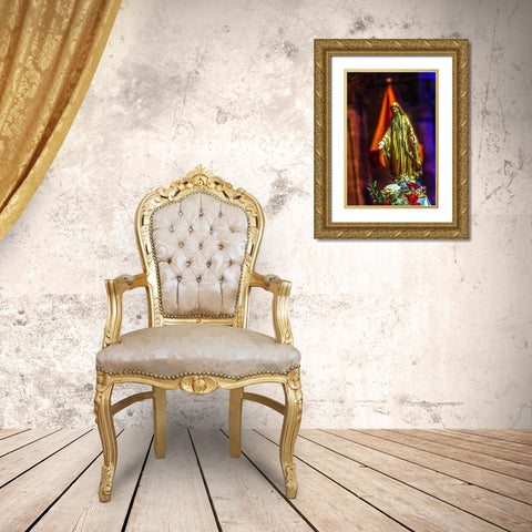 Virgin Mary statue- Nimes Cathedral- Gard- France. Catholic church created 1100 AD Gold Ornate Wood Framed Art Print with Double Matting by Perry, William