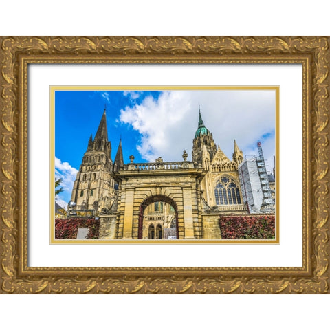 Outside Bayeux Cathedral- Bayeux- Normandy- France. Catholic church Gold Ornate Wood Framed Art Print with Double Matting by Perry, William
