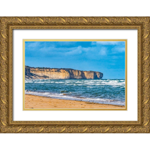High cliffs- Omaha Beach- Normandy- France. Gold Ornate Wood Framed Art Print with Double Matting by Perry, William