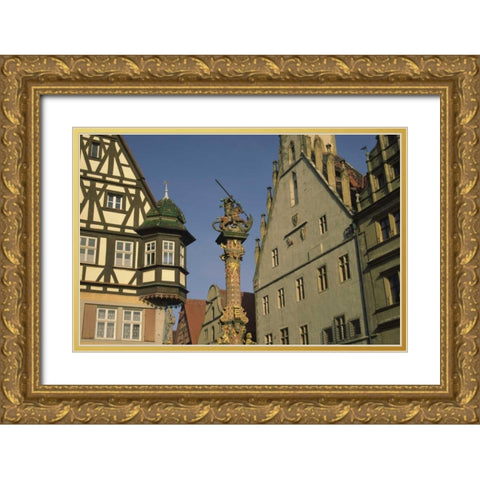 Germany, Rothenburg, Statue in the town suare Gold Ornate Wood Framed Art Print with Double Matting by Satushek, Steve