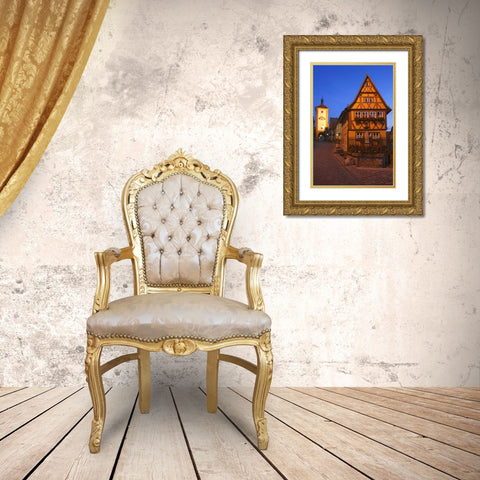 Germany, Rothenburg Siebers Tower with clock Gold Ornate Wood Framed Art Print with Double Matting by Flaherty, Dennis