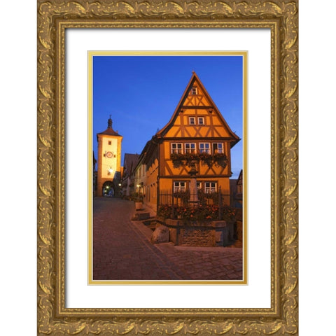 Germany, Rothenburg Siebers Tower with clock Gold Ornate Wood Framed Art Print with Double Matting by Flaherty, Dennis