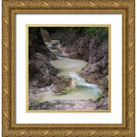 Germany-Berchtesgaden-Almbach Gorge and Waterfall Gold Ornate Wood Framed Art Print with Double Matting by Looney, Hollice