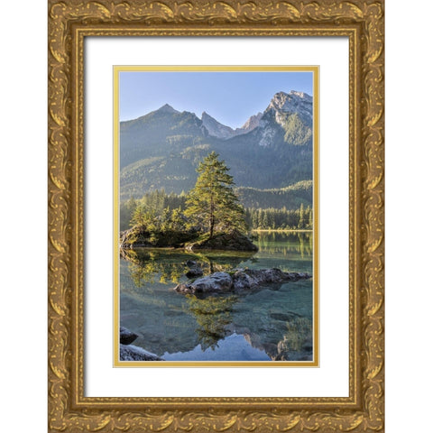 Germany-Bavaria-Ramsau bei Berchtesgaden-Lake Hintersee in Morning Light Gold Ornate Wood Framed Art Print with Double Matting by Looney, Hollice