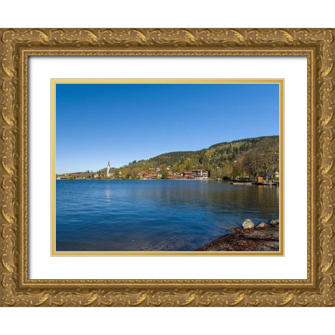 Lake and village Schliersee in the Bavarian Alps-Bavaria-Germany Gold Ornate Wood Framed Art Print with Double Matting by Zwick, Martin