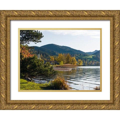 Lake and village Schliersee in the Bavarian Alps-Bavaria-Germany Gold Ornate Wood Framed Art Print with Double Matting by Zwick, Martin