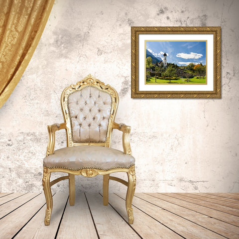 Church St-Johannes der Taufer-John the Baptist-Mount Zugspitze in the background-Village Grainau ne Gold Ornate Wood Framed Art Print with Double Matting by Zwick, Martin