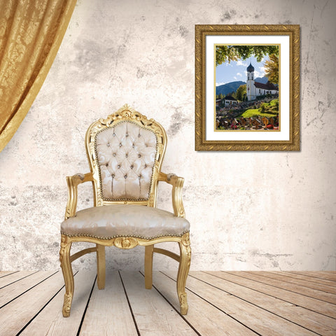 Church St-Johannes der Taufer-John the Baptist-Village Grainau near Garmisch-Partenkirchen and moun Gold Ornate Wood Framed Art Print with Double Matting by Zwick, Martin