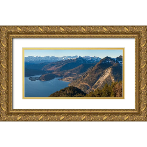 View from Mt-Jochberg near lake Walchensee towards lake Walchensee and Wetterstein mountain range-G Gold Ornate Wood Framed Art Print with Double Matting by Zwick, Martin