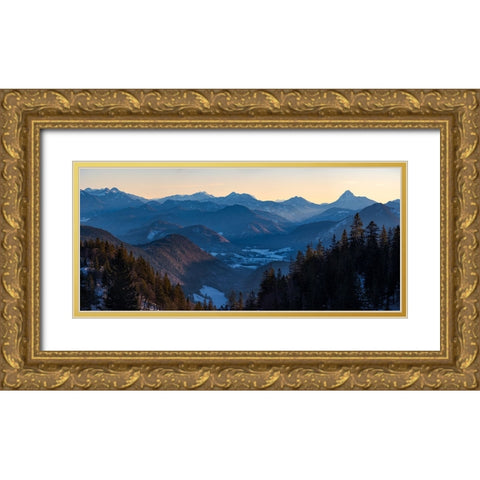 View towards Jachenau-Mt-Jochberg and Mt-Guffert-View from Mt-Herzogstand near lake Walchensee-Germ Gold Ornate Wood Framed Art Print with Double Matting by Zwick, Martin