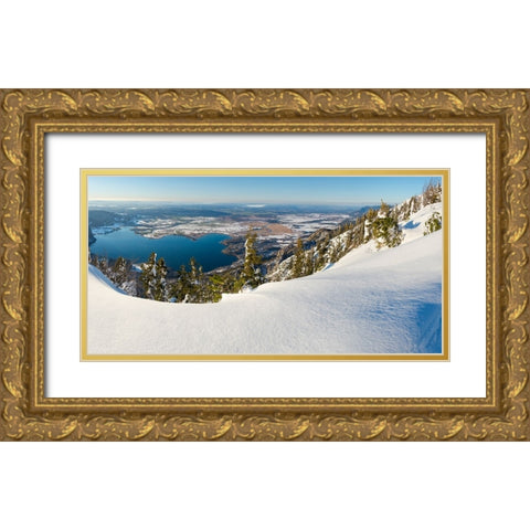 View towards lake Kochelsee and the foothills of the Alps near Munich-View from Mt-Jochberg near la Gold Ornate Wood Framed Art Print with Double Matting by Zwick, Martin