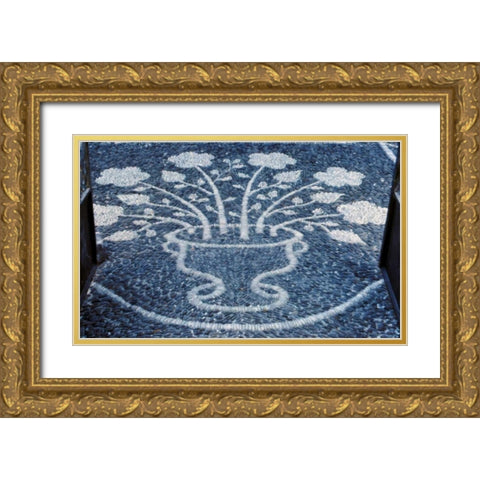Greece, Santorini Pebble floral decoration Gold Ornate Wood Framed Art Print with Double Matting by Noble Gardner, Nancy