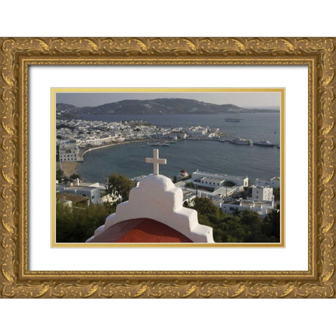 Greece, Mykonos, Hora Town and bay overlook Gold Ornate Wood Framed Art Print with Double Matting by Young, Bill