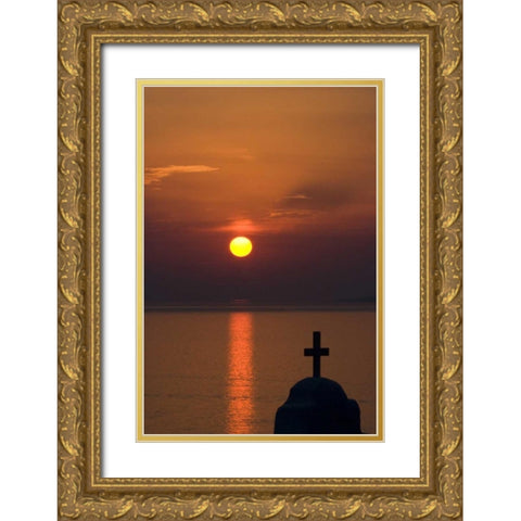 Greece, Mykonos Greek Orthodox church, sunset Gold Ornate Wood Framed Art Print with Double Matting by Young, Bill