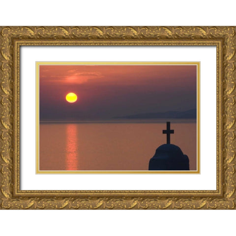 Greece, Mykonos Greek Orthodox church, sunset Gold Ornate Wood Framed Art Print with Double Matting by Young, Bill