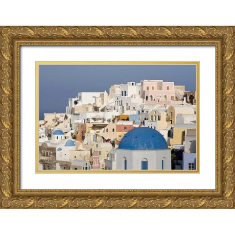Greece, Santorini, Thira, Oia City Overlook Gold Ornate Wood Framed Art Print with Double Matting by Young, Bill