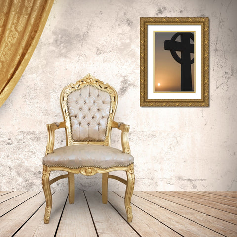 Greece, Santorini Greek cross against sunset Gold Ornate Wood Framed Art Print with Double Matting by Young, Bill