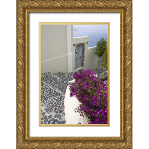Greece, Santorini, Oia Pebbled stree stairs Gold Ornate Wood Framed Art Print with Double Matting by Young, Bill