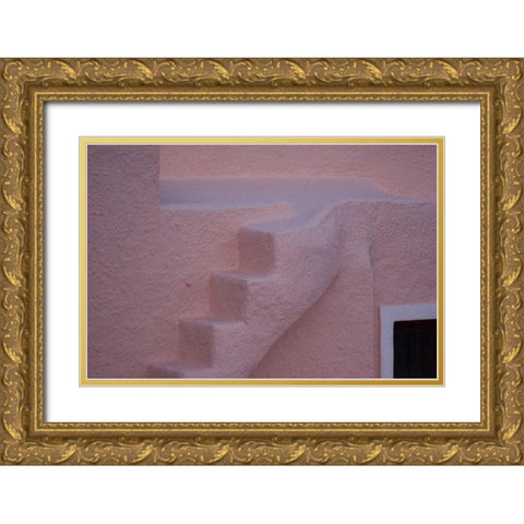Greece, Thira, Oia Pink stucco wall and stairs Gold Ornate Wood Framed Art Print with Double Matting by Young, Bill
