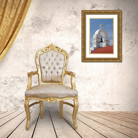 Greece, Mykonos, Hora White bell tower of church Gold Ornate Wood Framed Art Print with Double Matting by Young, Bill