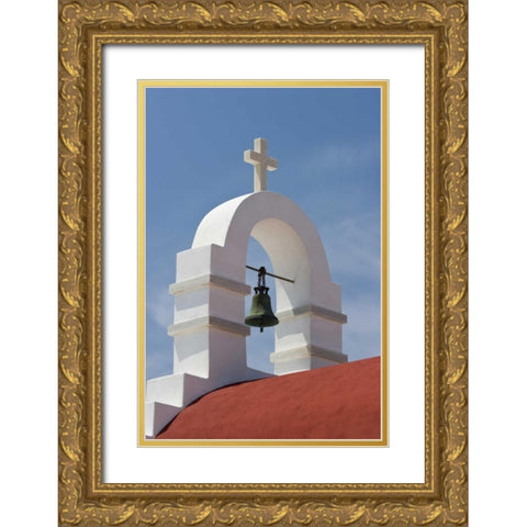 Greece, Mykonos, Hora White bell tower of church Gold Ornate Wood Framed Art Print with Double Matting by Young, Bill