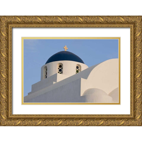 Greece, Santorini White church with blue dome Gold Ornate Wood Framed Art Print with Double Matting by Young, Bill