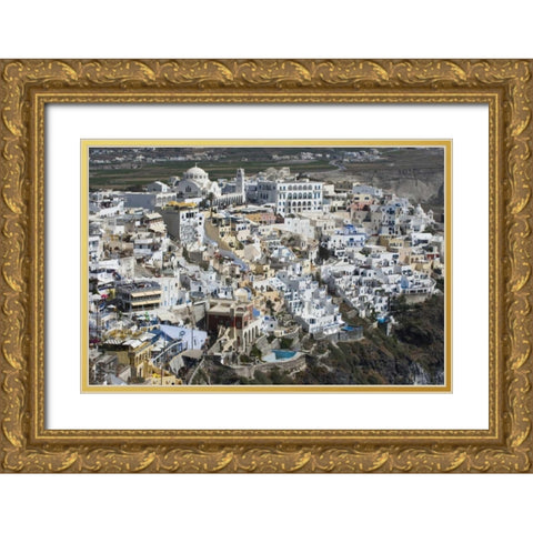 Greece, Santorini, Fira View of clifftop town Gold Ornate Wood Framed Art Print with Double Matting by Young, Bill