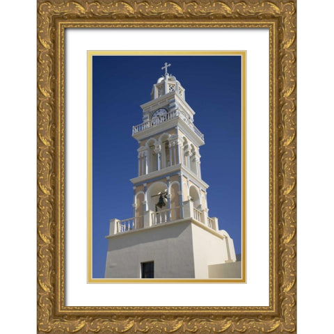 Greece, Santorini Ornate church clock tower Gold Ornate Wood Framed Art Print with Double Matting by Young, Bill