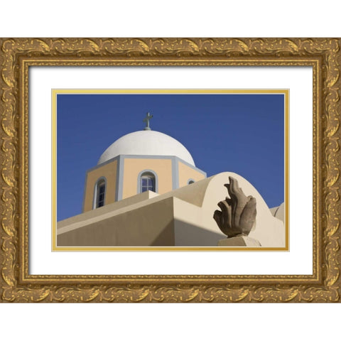 Greece, Santorini Church dome against blue sky Gold Ornate Wood Framed Art Print with Double Matting by Young, Bill